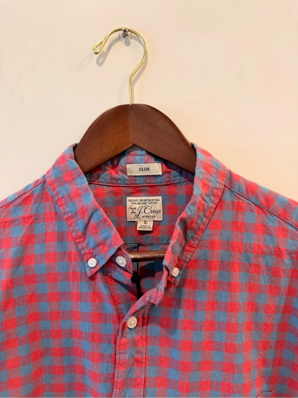 J.Crew Secret Wash Slim Fit Gingham Shirt Red Blue Size L